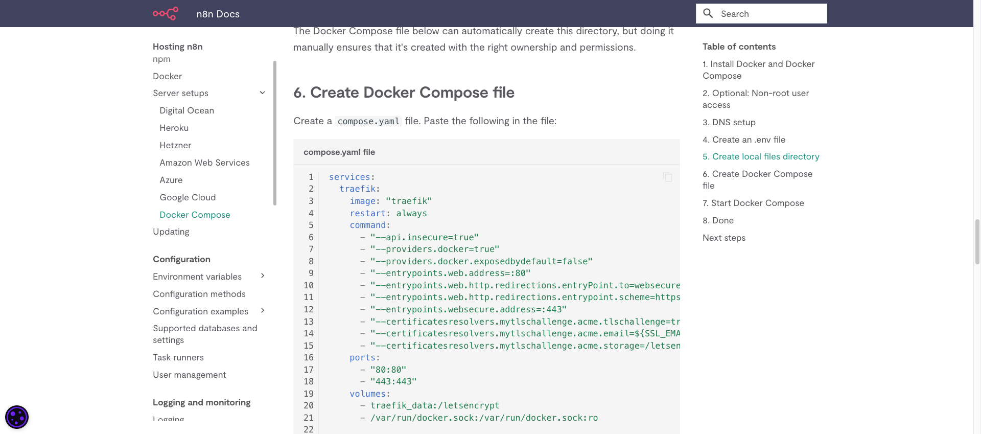 n8n 문서에 기재된 n8n&traefik의 Docker Compose.yml